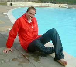 anorak swimming fully clothed