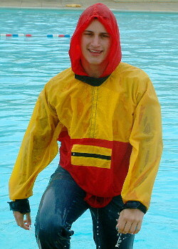 power training in pool with red anorak